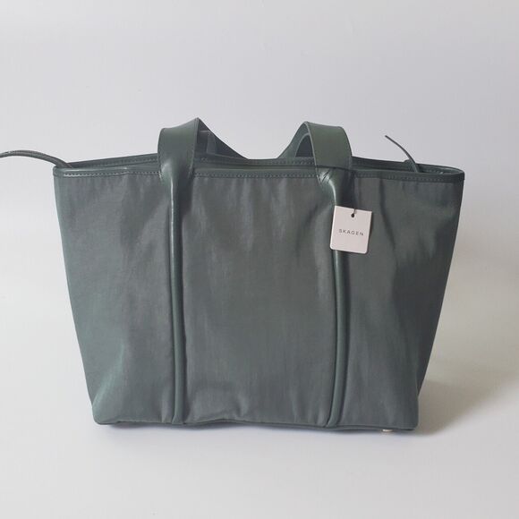 Skagen Handbag Lisabet Tote Agave Green Nylon Leather Zipper NEW - Picture 3 of 16